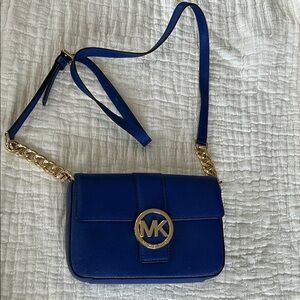 Michael Kors Blue Crossbody Bag with Gold Accents